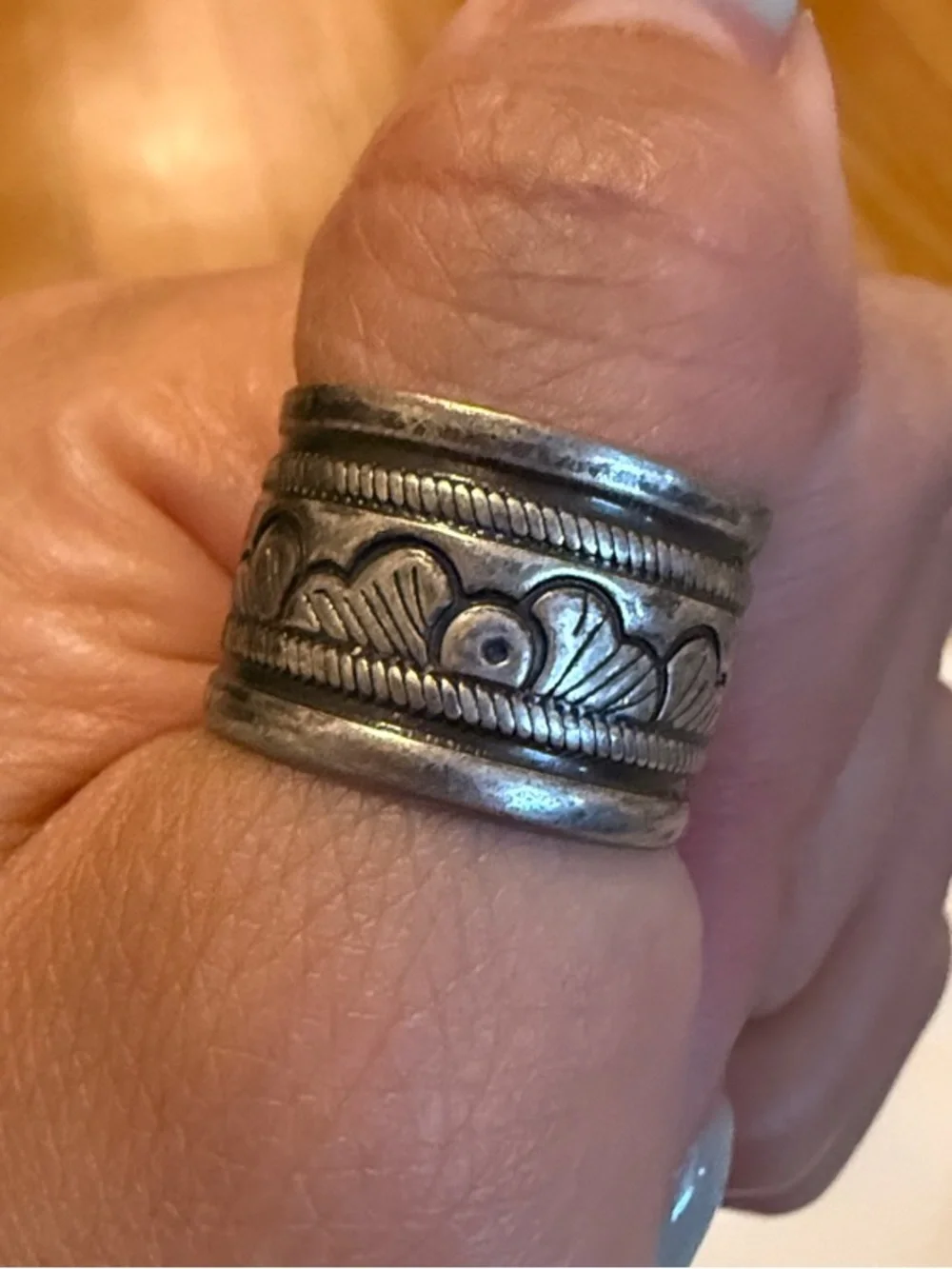 Marc Jacobs Sterling Heart Print Carved Ring - Size 7 or 8